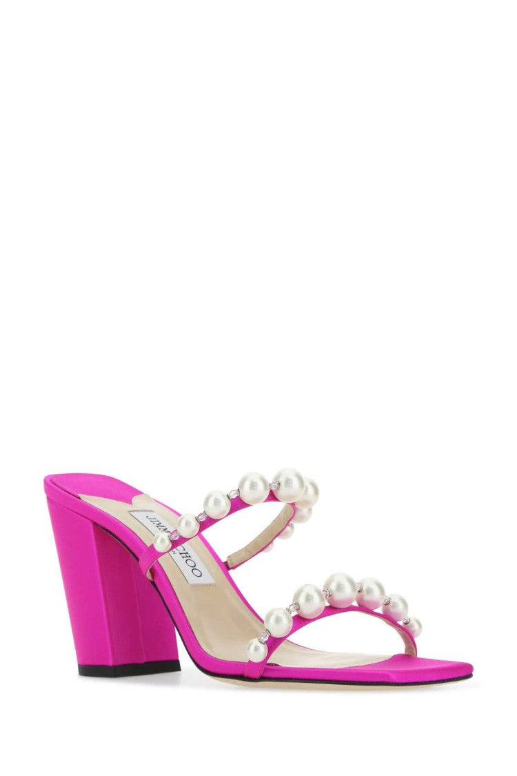 Jimmy Choo Fuchsia Satin Amara 85 Mules