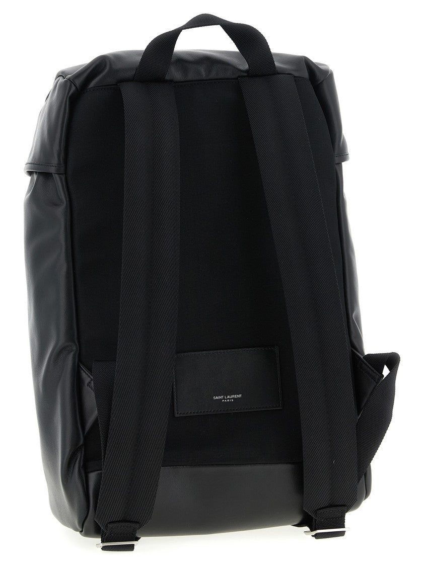 Saint Laurent Calfskin Leather Backpack With Flap Closure