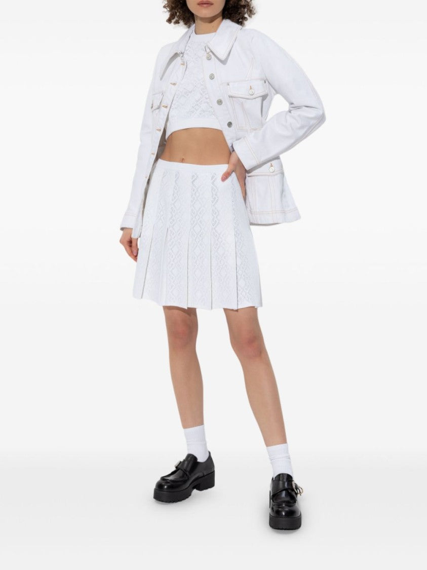 Givenchy Pleated Pointelle Knit Skirt With Ribbed Waistband