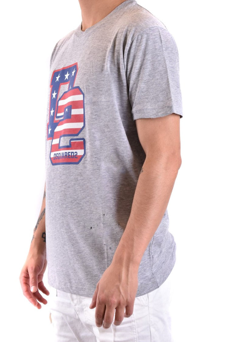 Dsquared2 Grey Cotton Graphic-Print T-Shirt