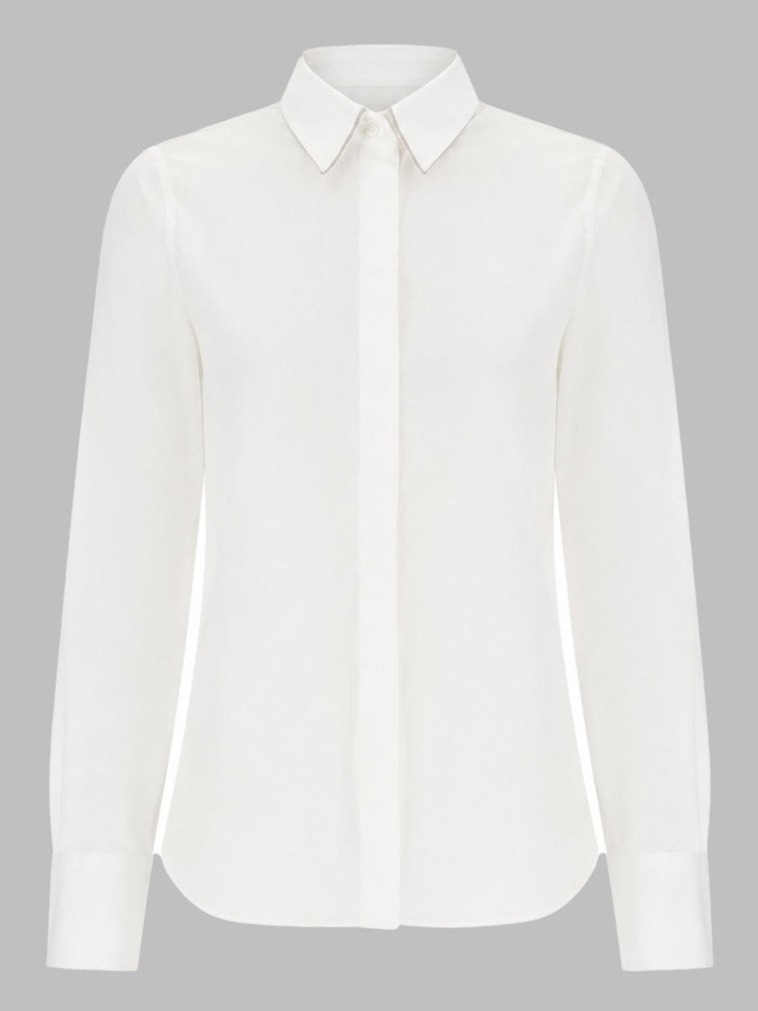 Brunello Cucinelli Long-Sleeve Pointed Collar Cotton-Blend Shirt