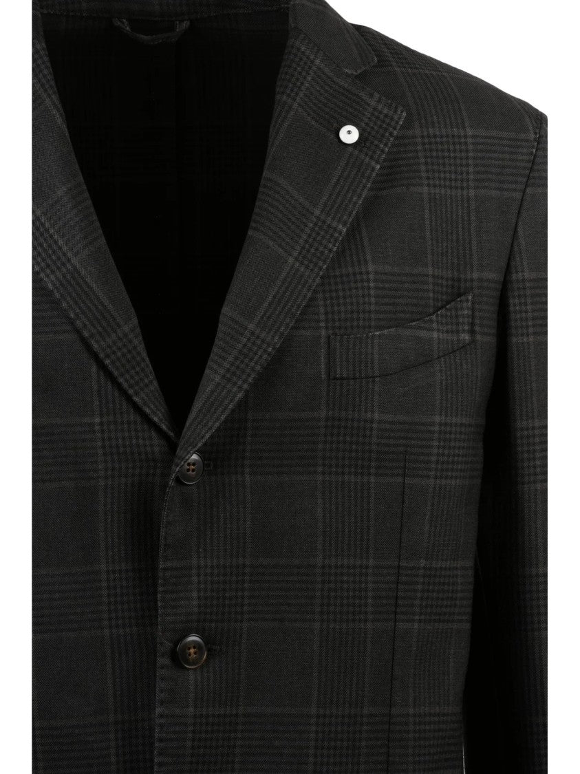L.B.M. 1911 Rounded Wool Jacket With Checkered Pattern And Button Closure