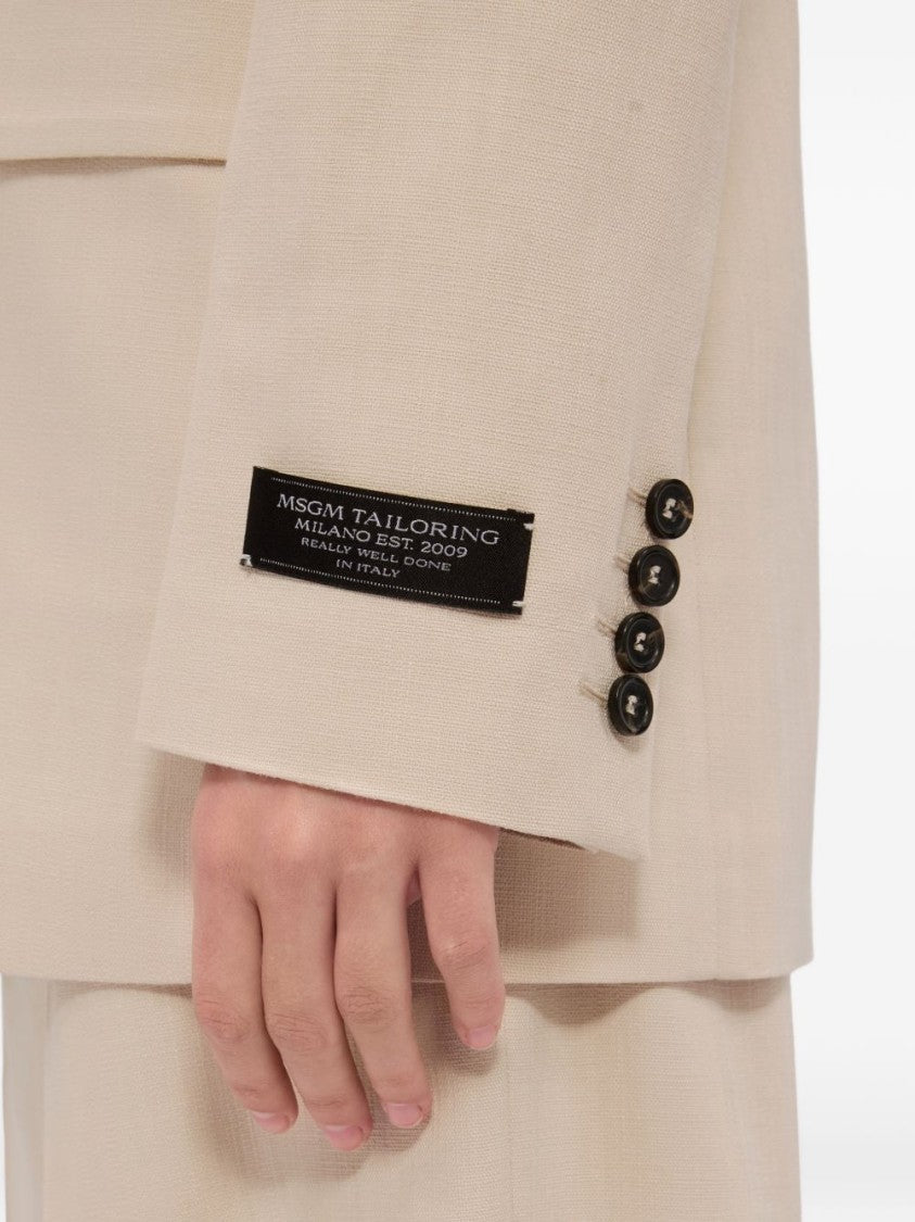 Msgm Beige Double-Breasted Blazer With Peak Lapels And Flap Pockets