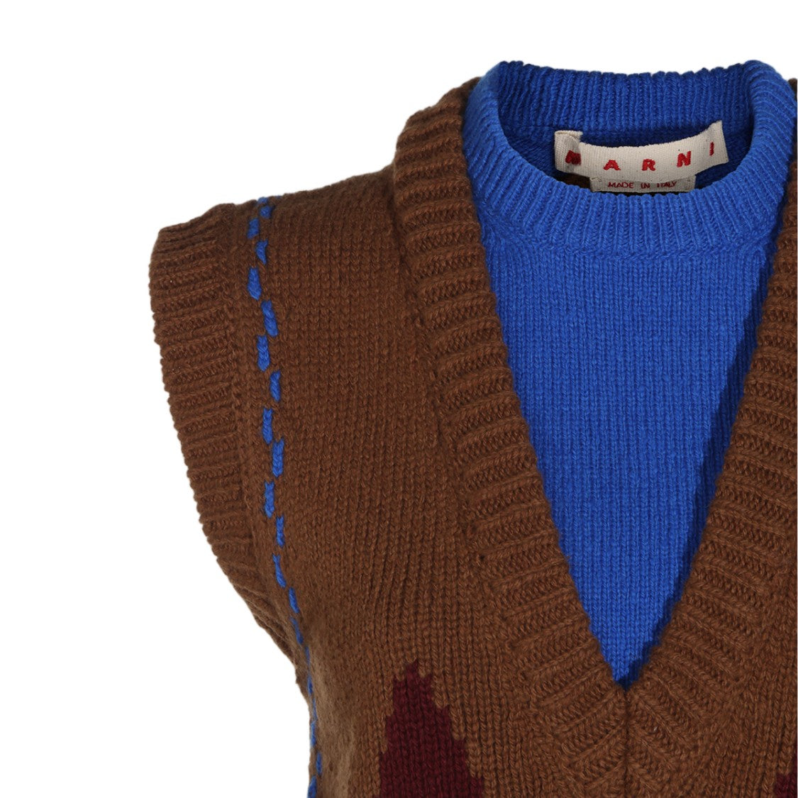 Marni Sleeveless Geometric Pattern Knit Vest With V-Neckline