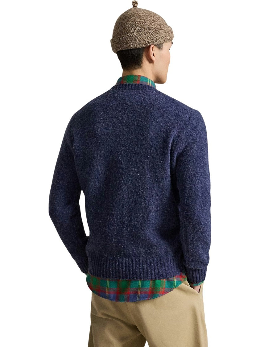 Polo Ralph Lauren Navy Cursive Textured Pullover Sweater