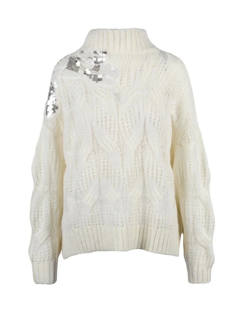 Liu Jo High Neck Knit Sweater With Rhinestone Embellishments