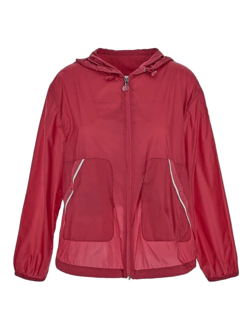 Moncler Lightweight Red Hooded Jacket With Front Zipper