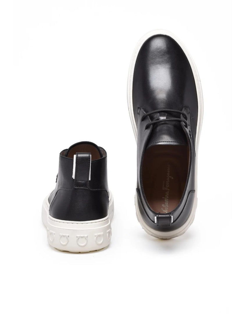 Salvatore Ferragamo Black Leather Montgomery Clark Sneakers