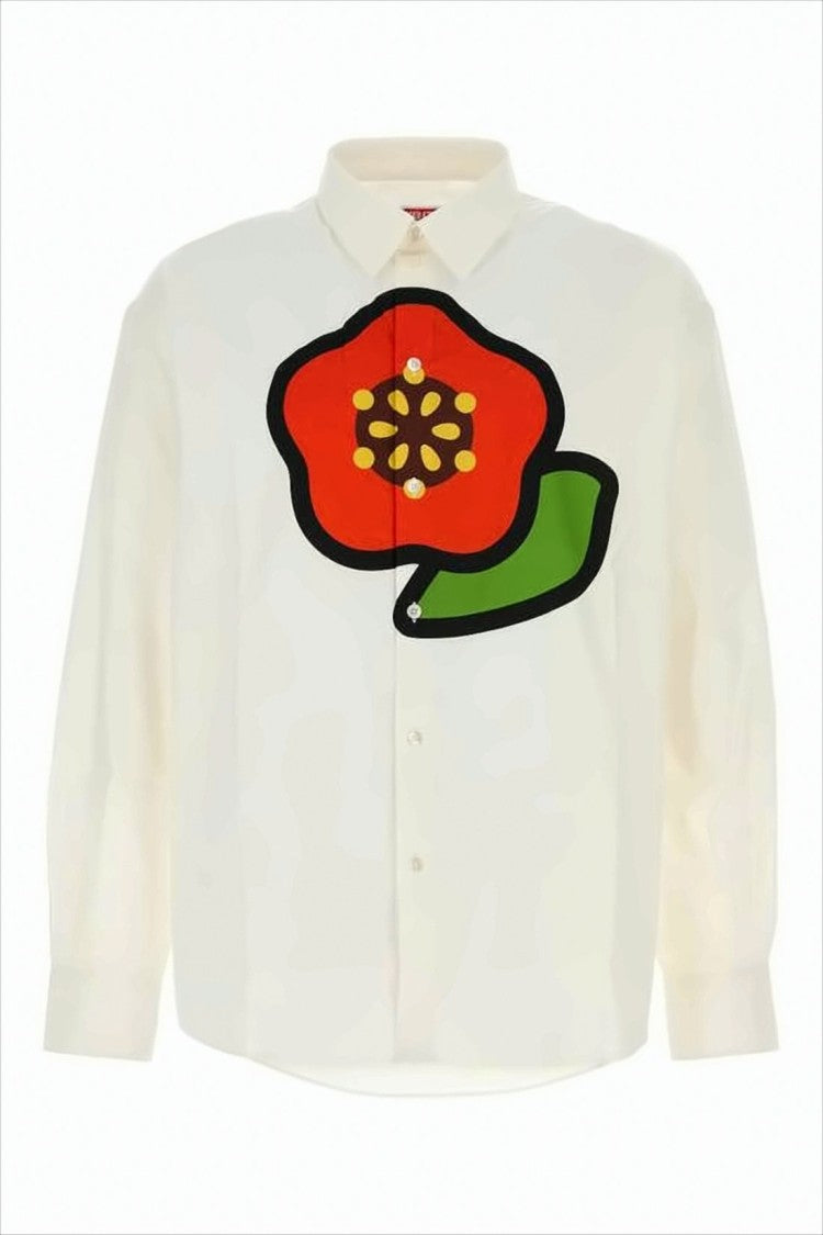 Kenzo Long Sleeve Cotton Shirt With Bold Floral Graphic