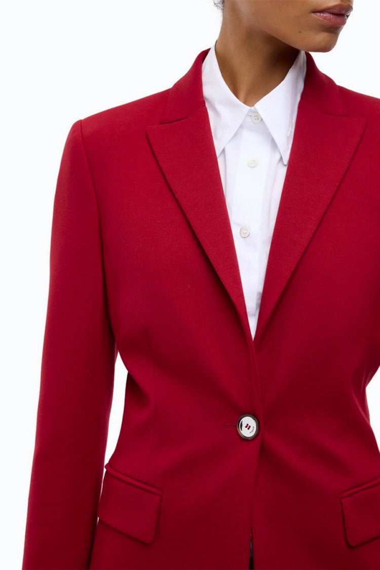 Pinko Red Crystal Button Flap Pocket Viscose-Blend Blazer