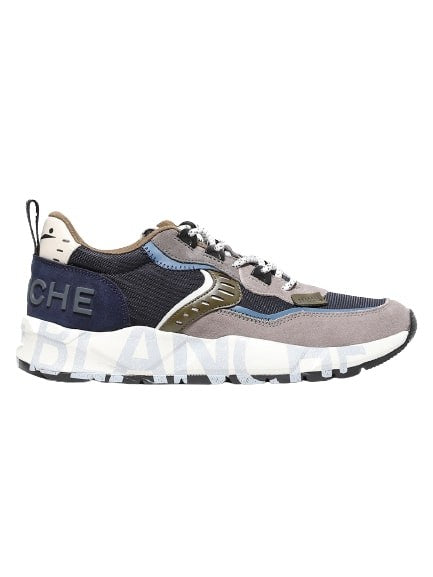 Voile Blanche Club Sneakers In Blue Technical Fabric And Sand Suede