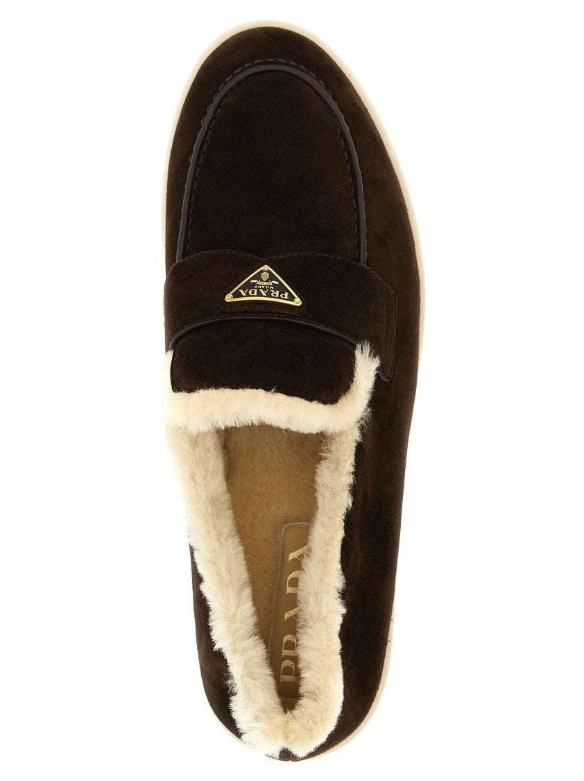 Prada Suede Loafers With Plush Shearling Lining