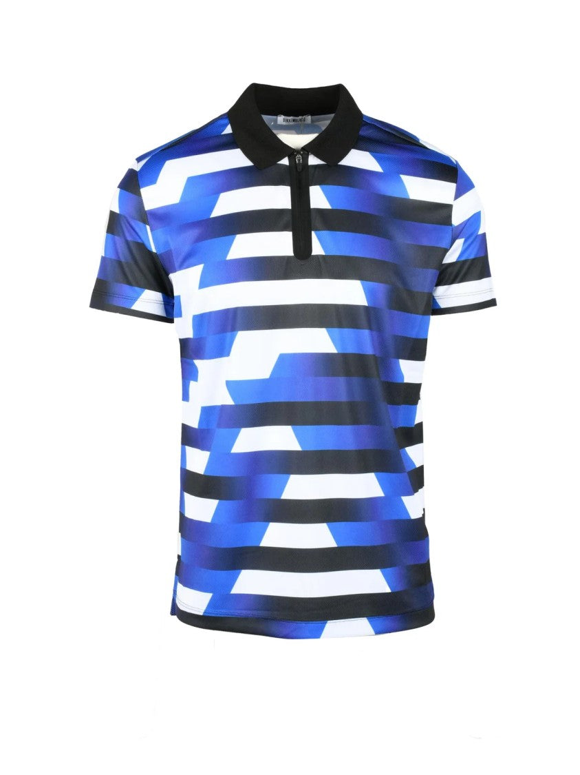 Bikkembergs Blue Polyester Geometric Polo Shirt