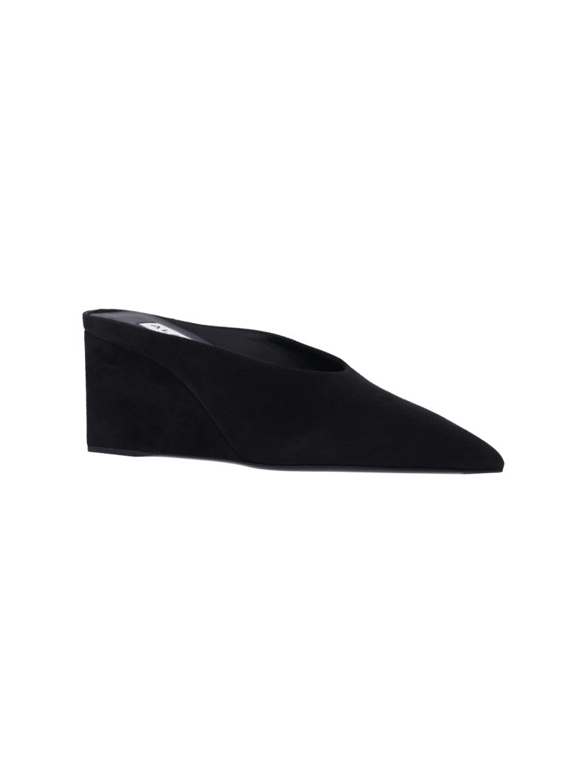 Alaïa Black Cube Pointed-Toe Goat Suede Mules