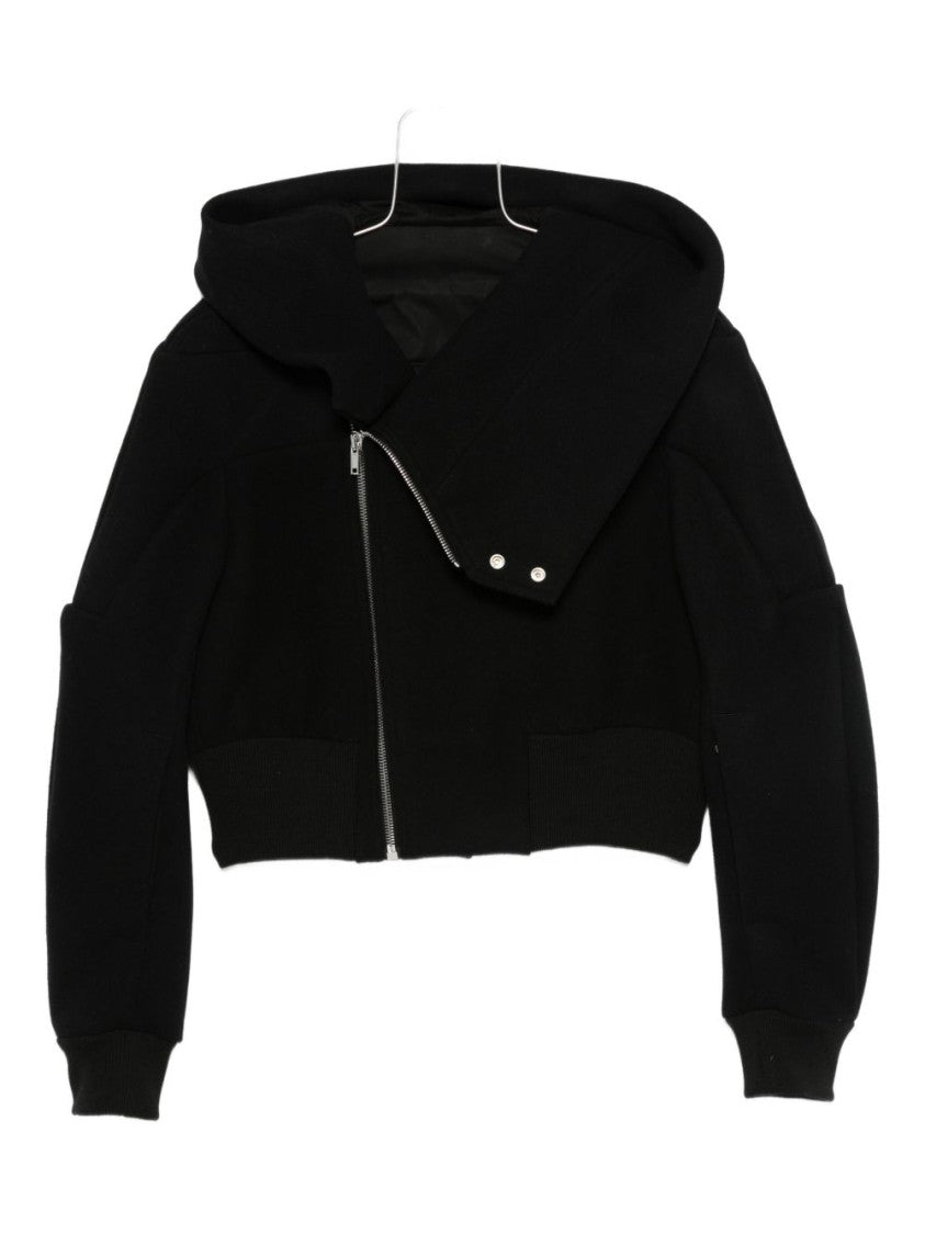 Rick Owens Cropped Black Coat With Oversized Collar
