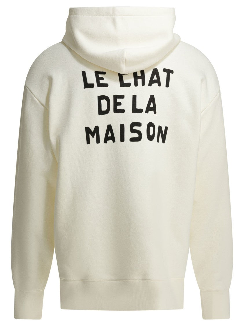Valentino Cream Hoodie With Iconic Cat Face Graphic