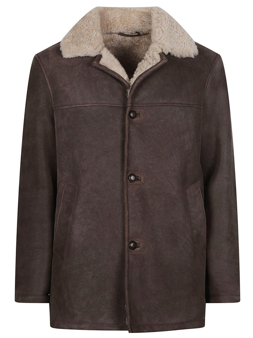 Stewart Steve Shearling Shearling-Lined Brown Leather Jacket