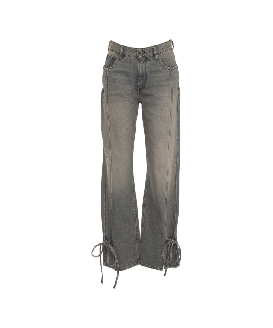 Won Hundred Wide Leg Jeans With Adjustable Hem Ties And Classic Five-Pocket Design