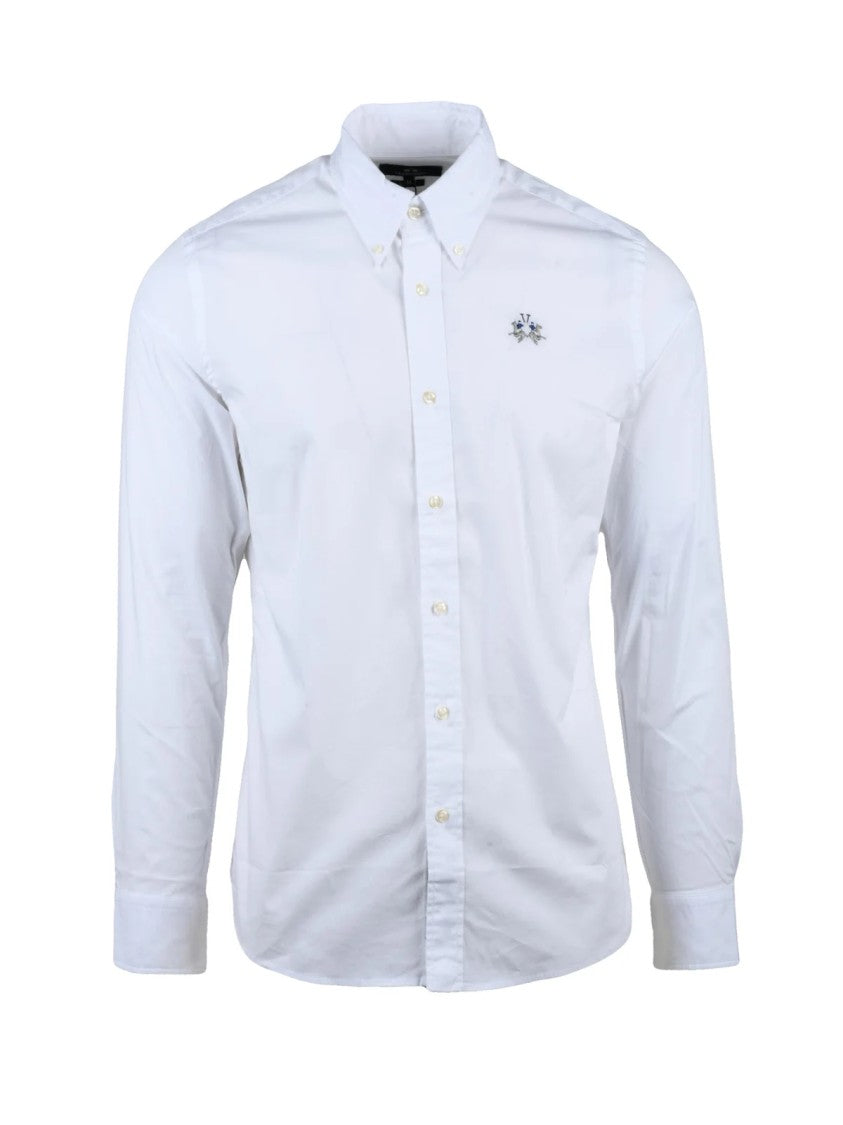 La Martina White Cotton-Blend Stretch Shirt