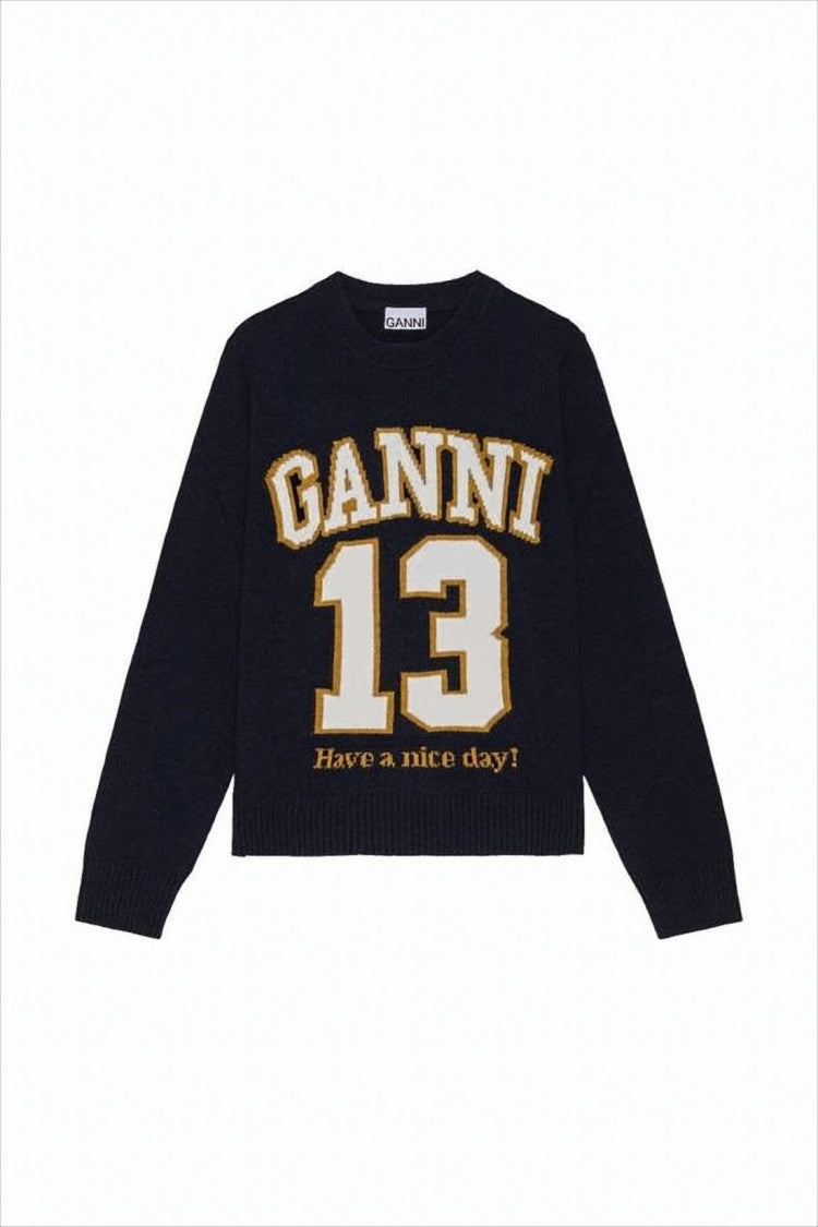 Ganni Classic Crew Neck Sweater With Graphic Text