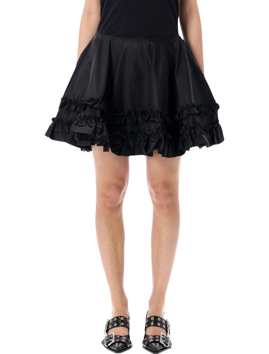 Ganni Nylon Duchesse Layered Ruffles Mini Skirt