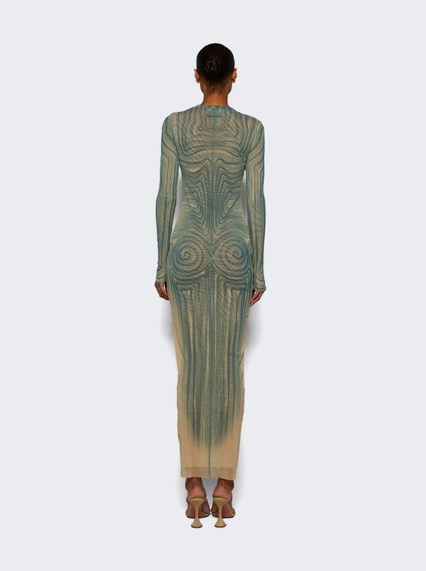 Jean Paul Gaultier Long Spiral Dress Ecru And Aqua