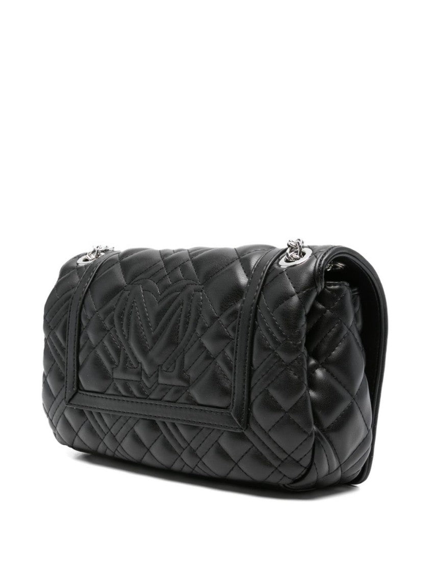 Love Moschino Quilted Black And Silver Shoulder Bag
