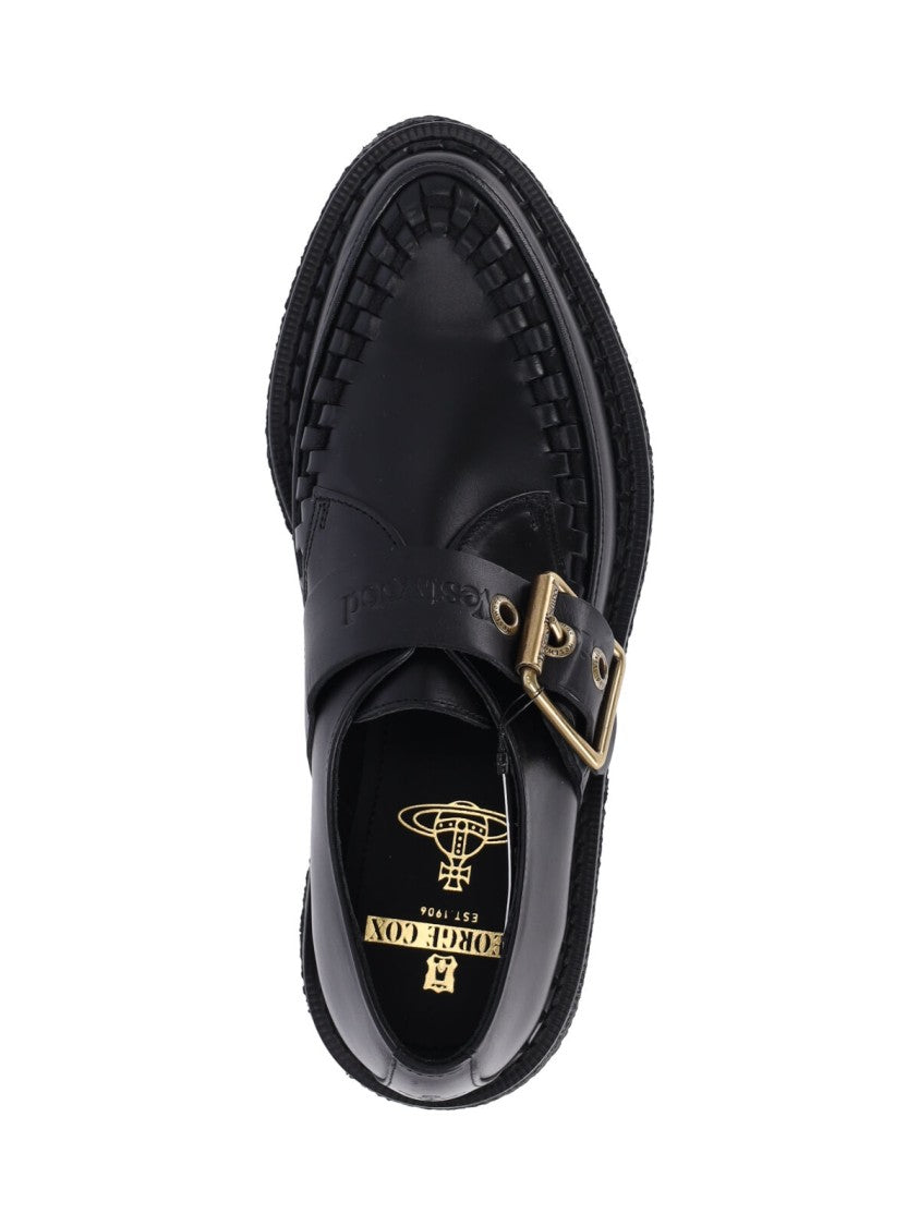 Vivienne Westwood Black Woven Detail Buckle Flat Shoes