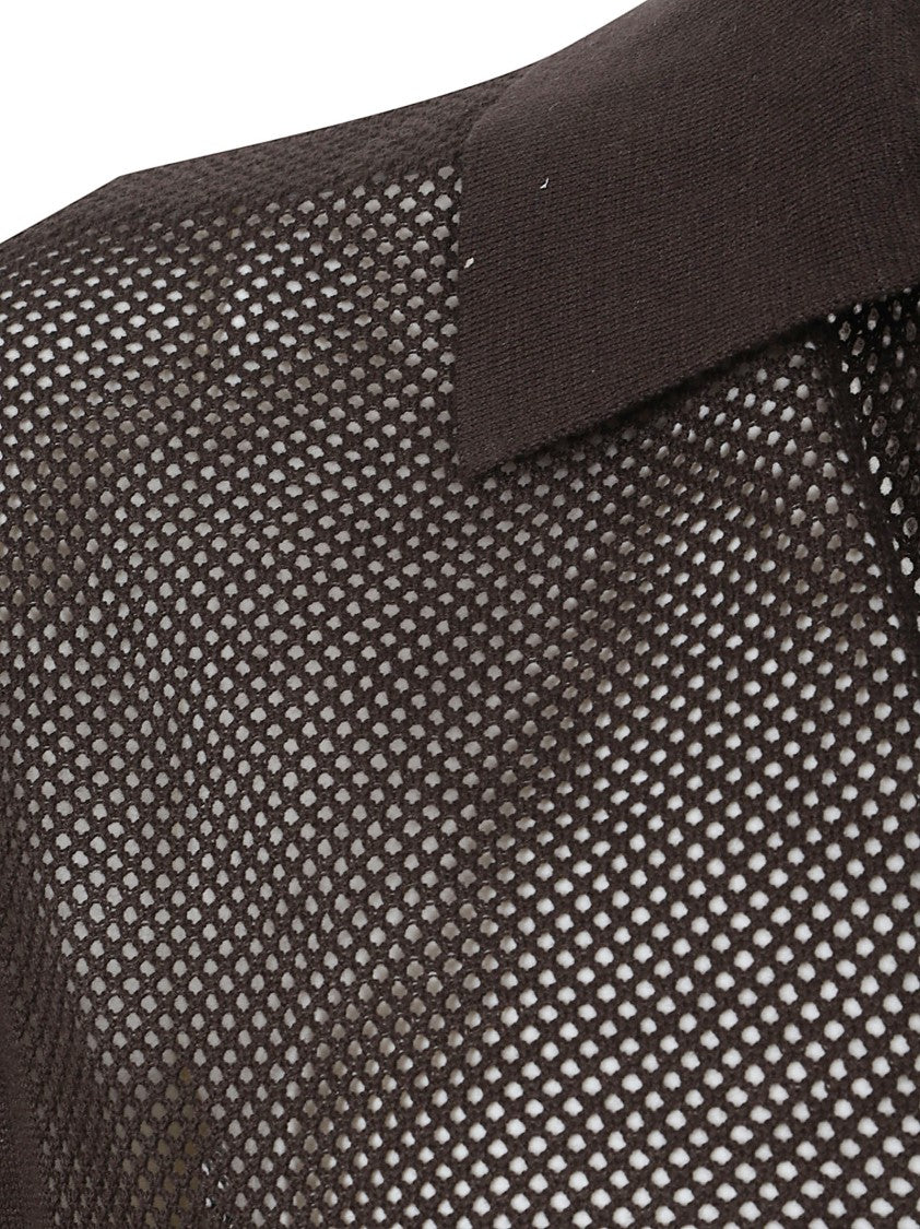 Tom Ford Semi-Transparent Brown Mesh Knit Polo Shirt