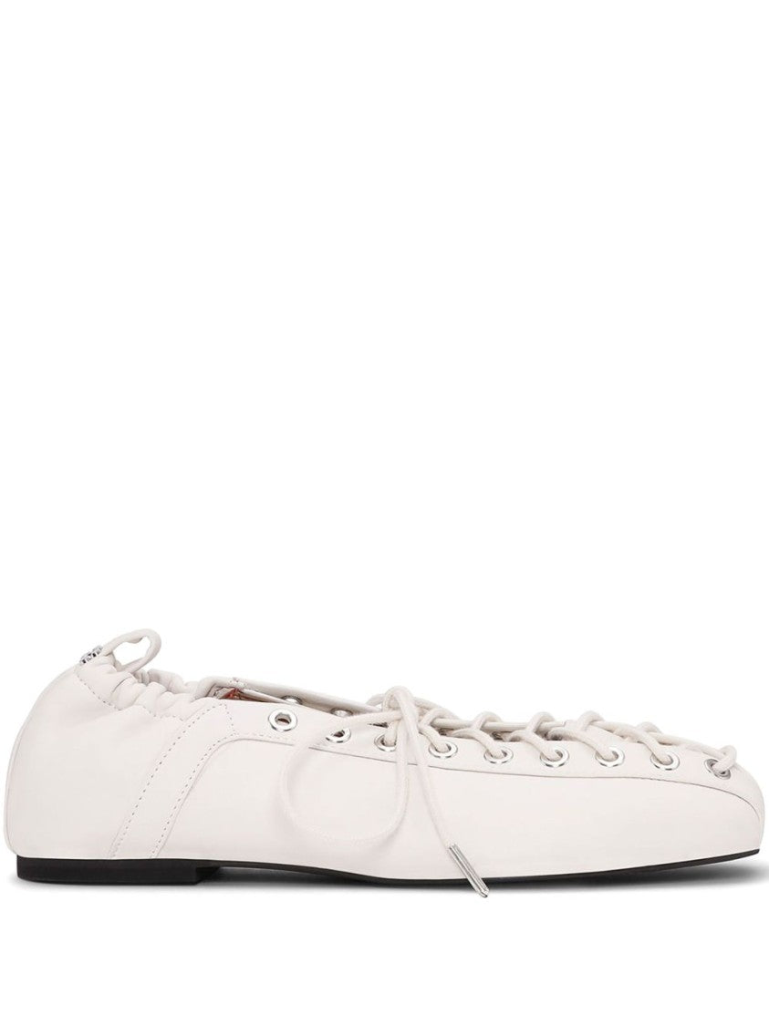 Ganni Lace-Up Ballerinas With Rounded Square Toe