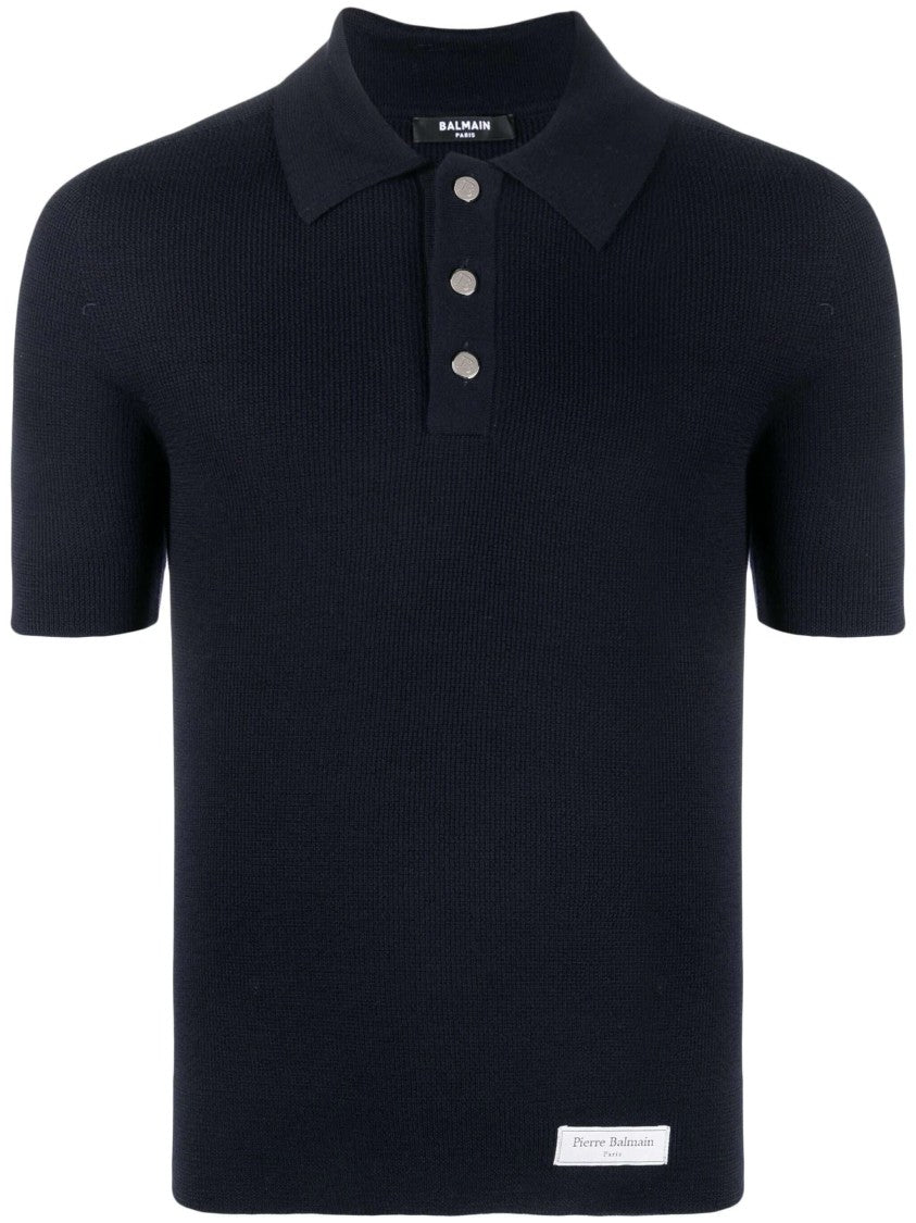 Balmain Logo-Patch Wool Polo Shirt