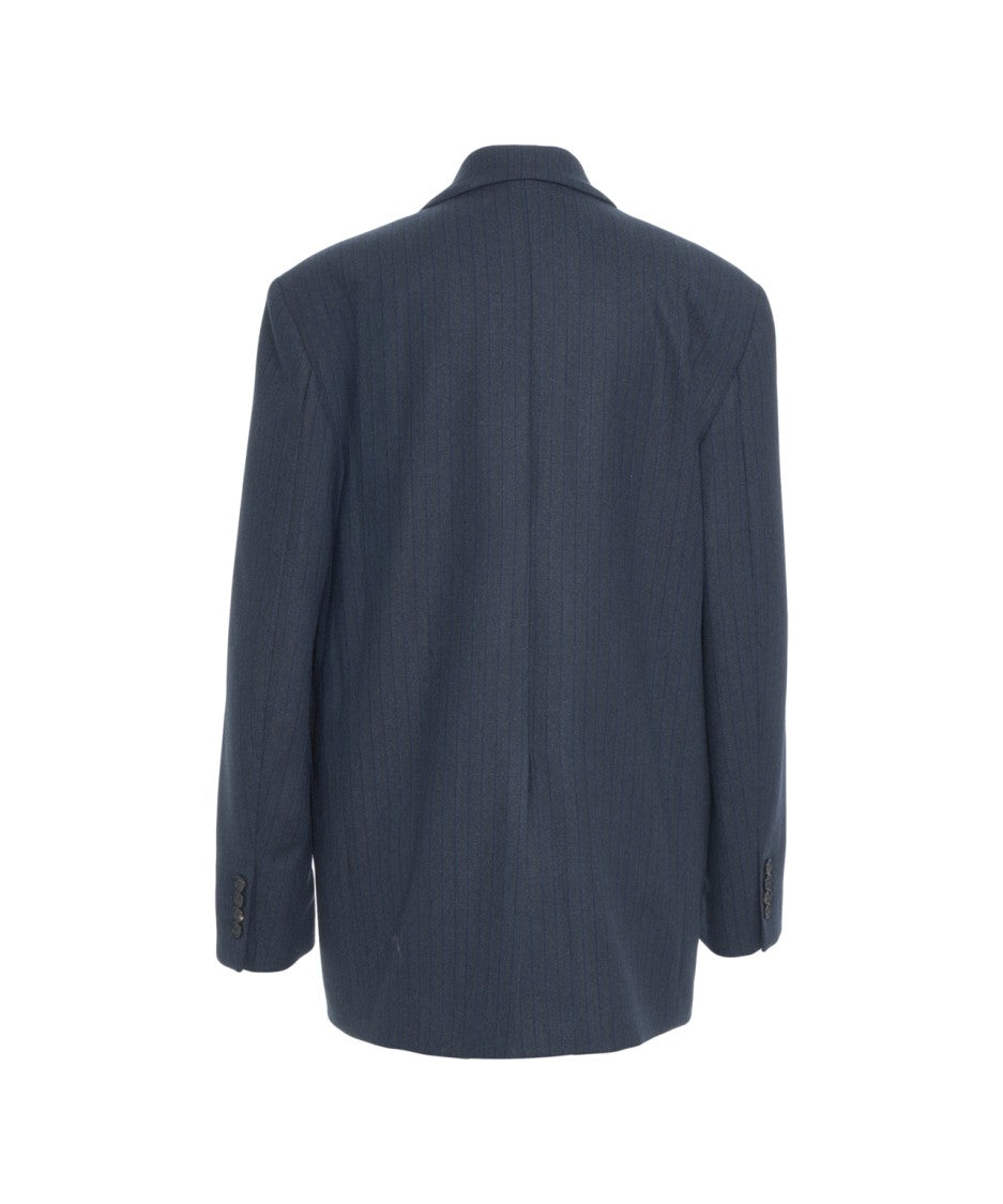 Jucca Double-Breasted Pinstripe Blazer With Rever Collar And Flap Pockets