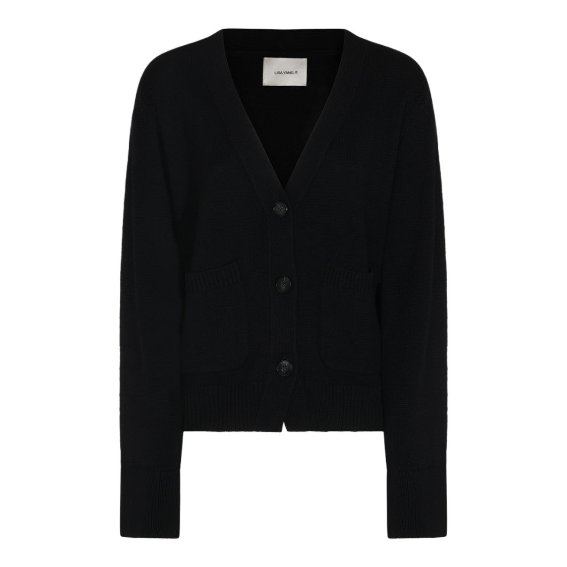 Lisa Yang Classic Black Cardigan Sweater With V-Neckline And Button-Down Front