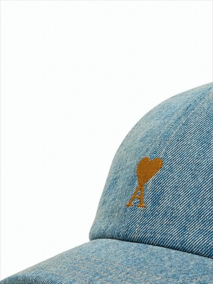Ami Paris Denim-Like Cotton Baseball Cap With Embroidered Emblem