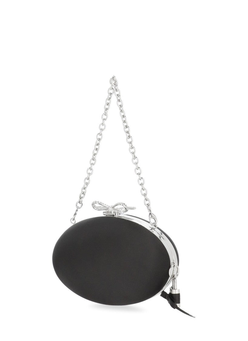Self-Portrait Black Spherical Handbag With Glitter Bow Closure