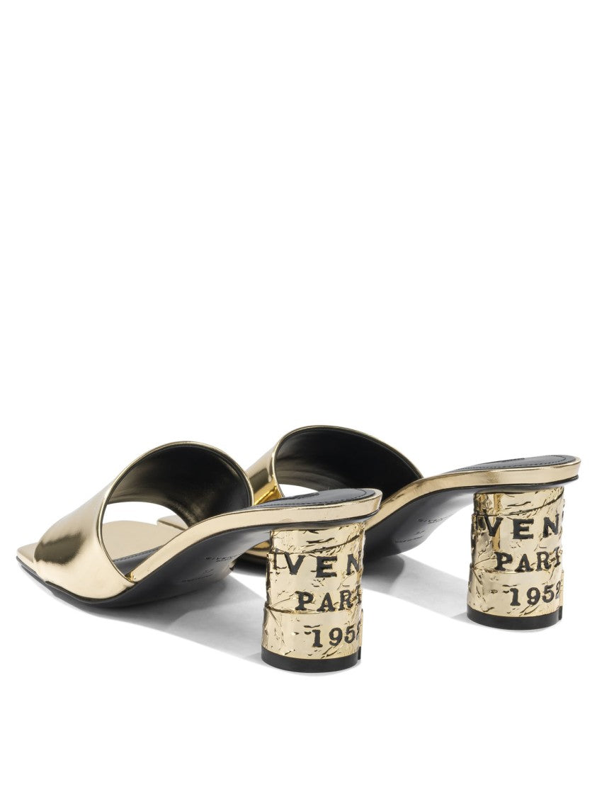 Givenchy Gold Calf Leather Sandals With Textured Block Heel