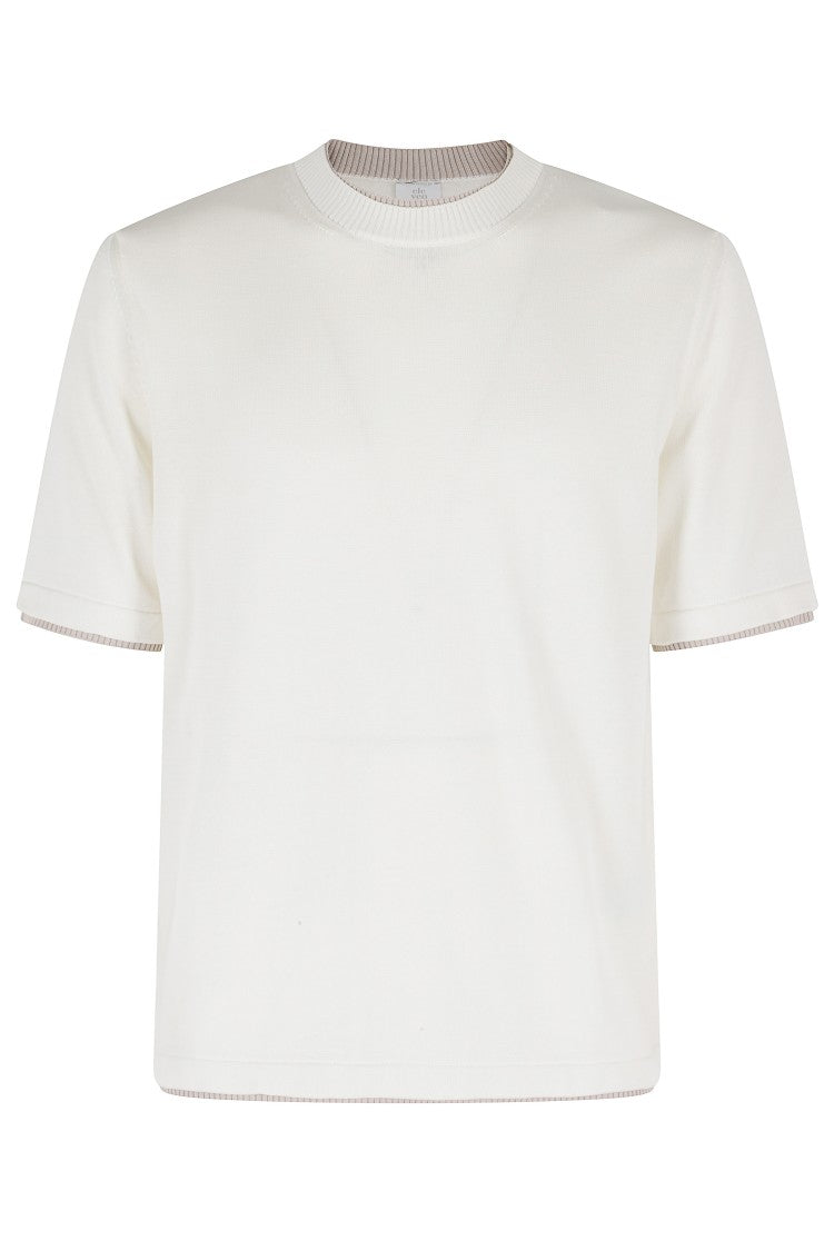 Eleventy White Beige Round-Neck Half-Sleeve Cotton Knit T-Shirt