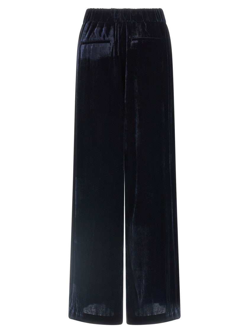 Peserico Wide Leg Washed Viscose Velvet Trousers With Trompe L'oeil Flap