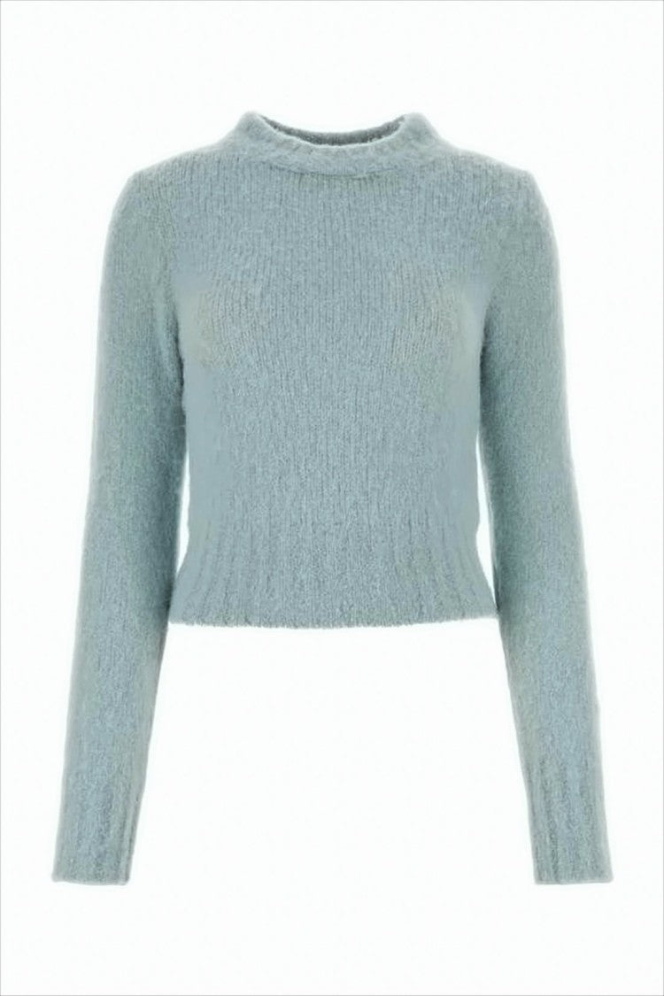 Ami Paris Textured Knit Blue Cropped Sweater