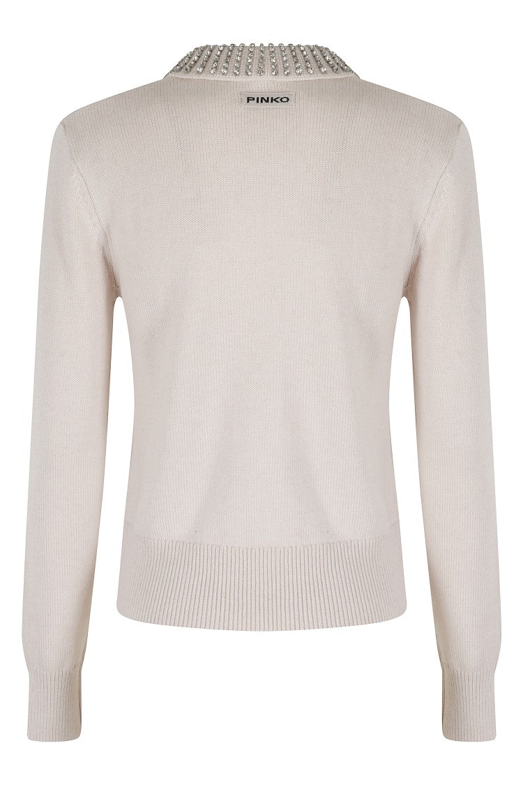 Pinko Ventotene Polo Sweater With Jeweled Appliqués