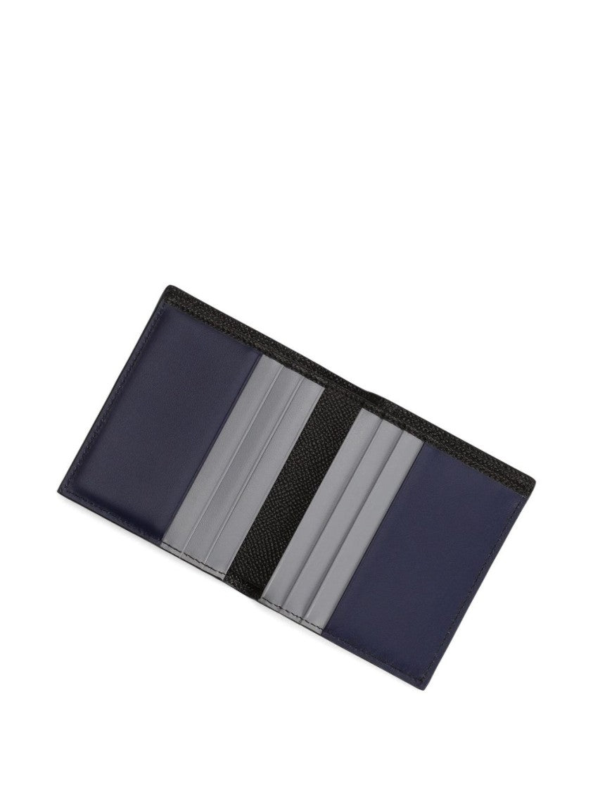 Dolce & Gabbana Textured Black Wallet With Navy Blue Side Panel