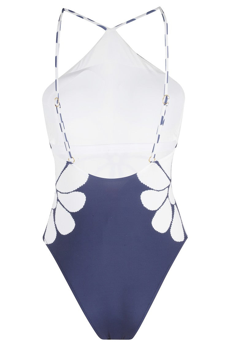 Farm Rio Blue White Palermo Printed Polyamide One-Piece Swimsuit
