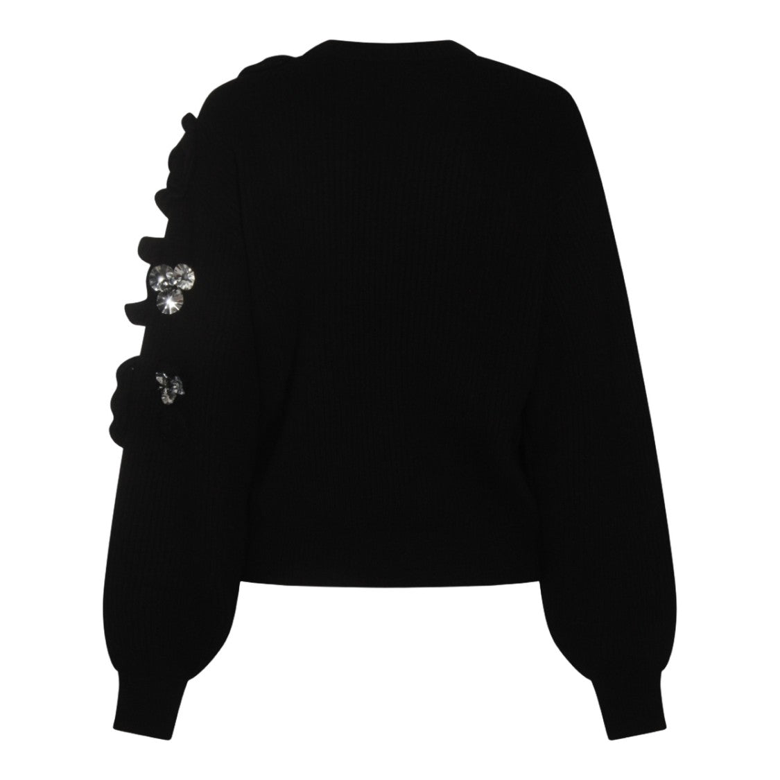 Blumarine Black Sweater With Floral Appliqués And Sequins