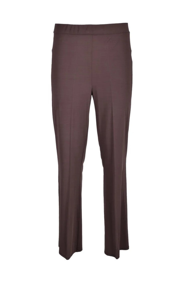 1-One Brown Viscose Stretch Trousers With Straight-Leg Cut