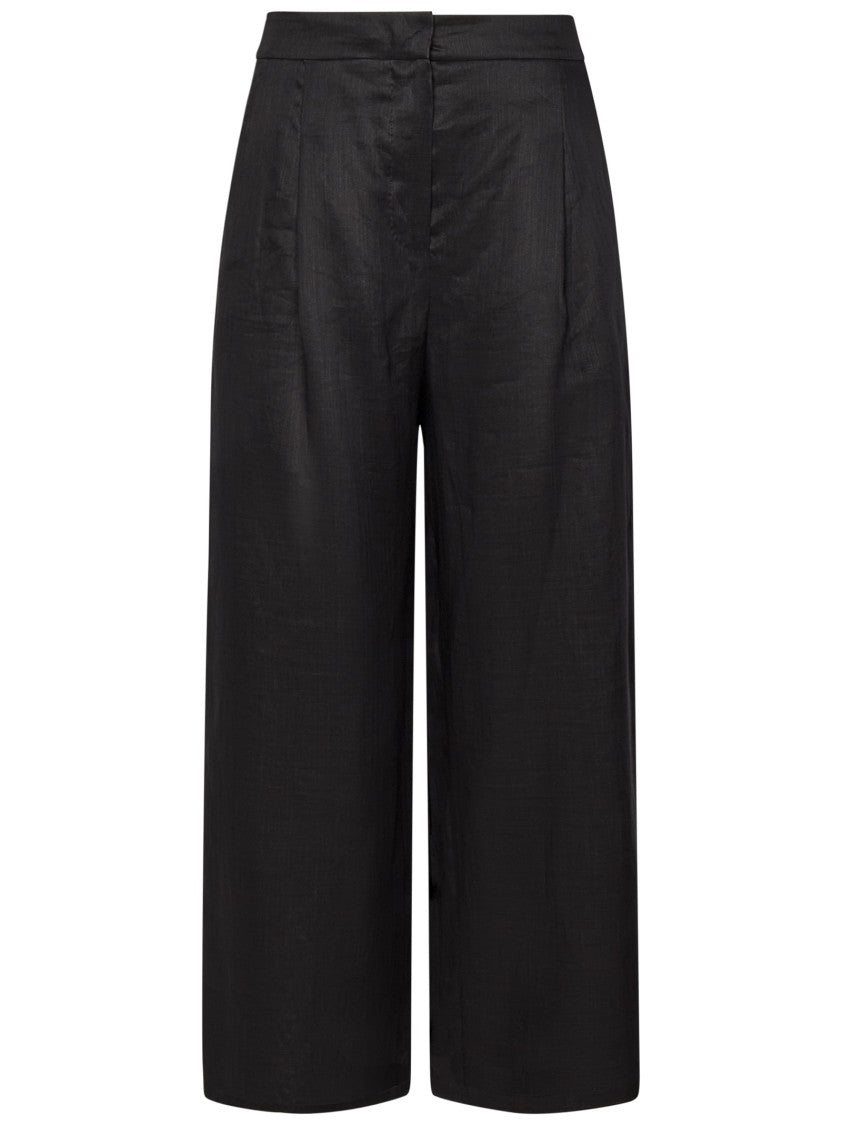 Max Mara Wide-Leg Black Trousers With Pleated Detailing