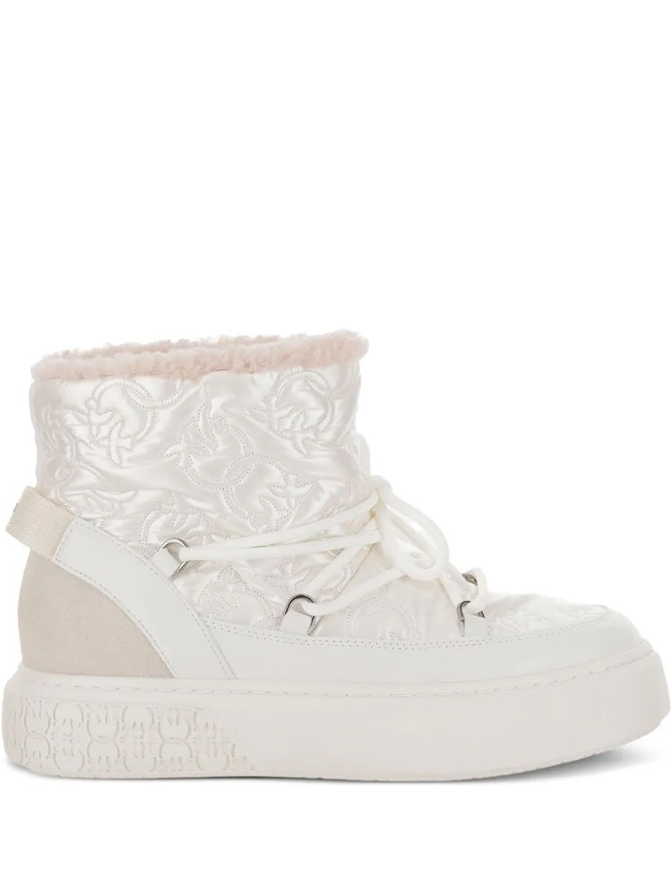 Pinko Beige Yoko 19 Quilted Monogram Ankle Boots