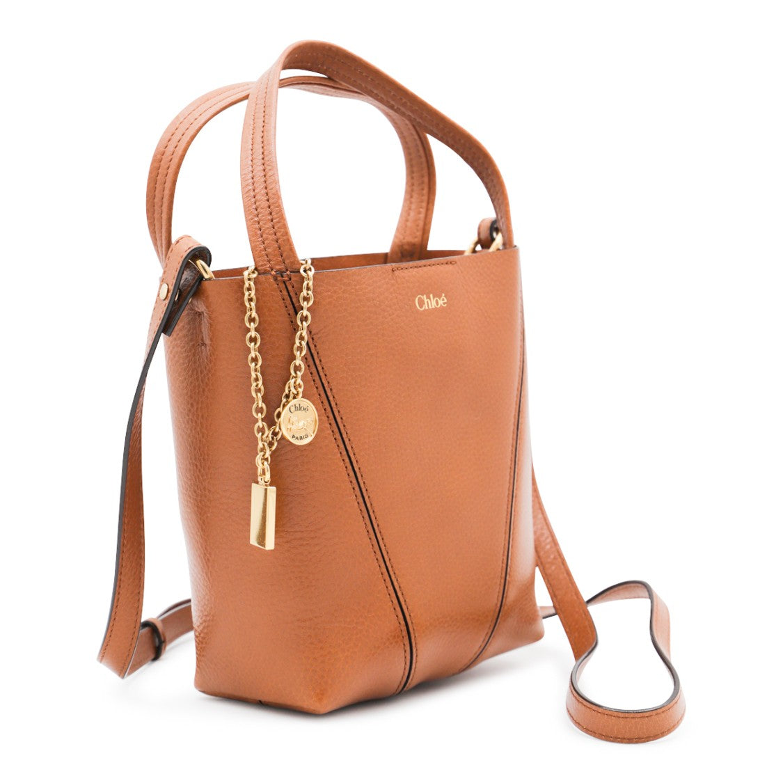 Chloé Clay Brown Leather Spin Tote With Gold-Tone Details