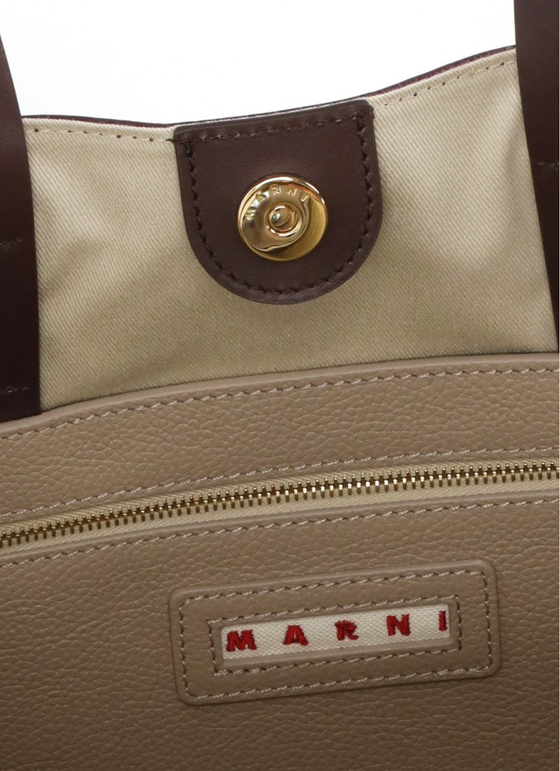 Marni Two-Tone Leather Shoulder Bag With Embroidered Logo