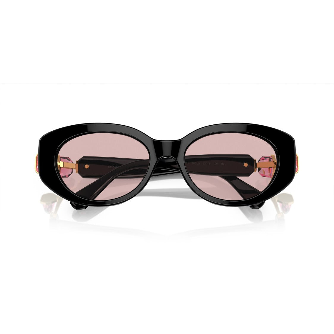 Swarovski 0Sk6002 Oversized Black Acetate Sunglasses With Pink Crystal Accents