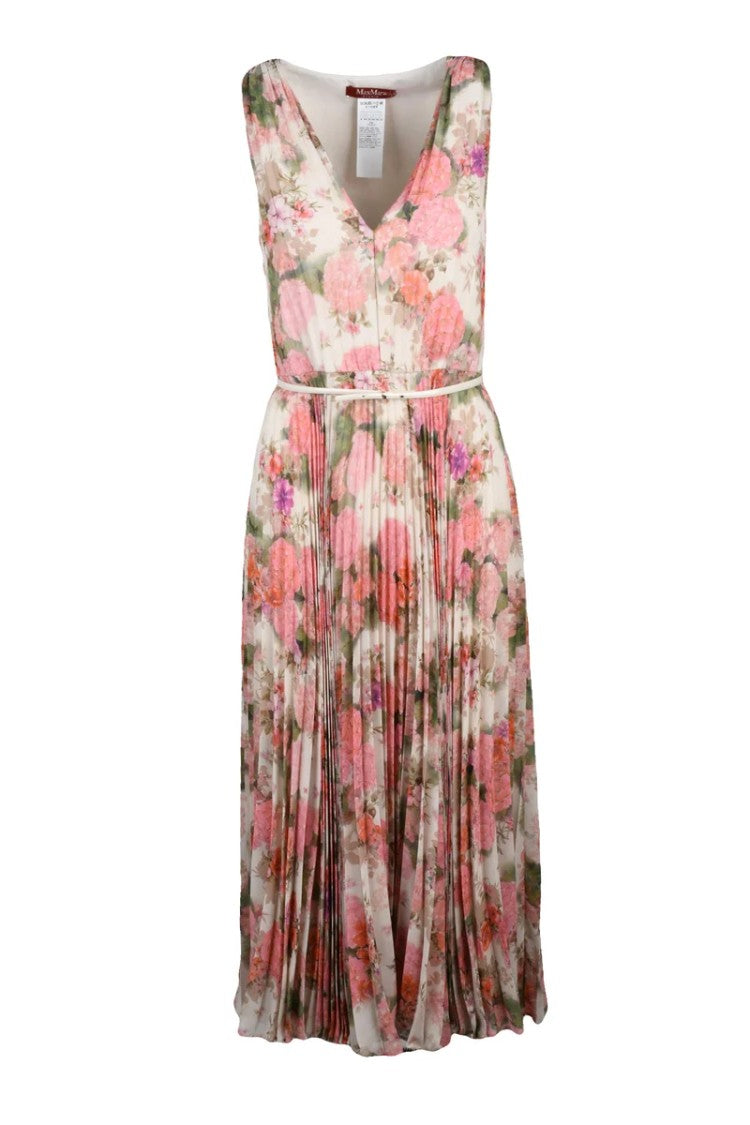 Max Mara Pleated Dress Polyester - Beige/Pink